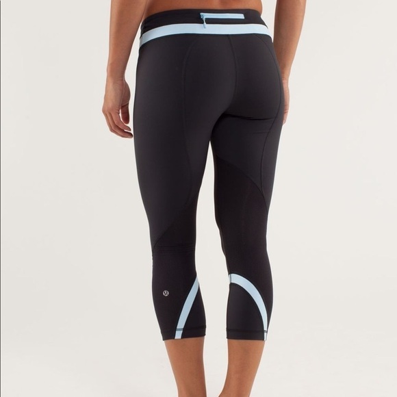 Lululemon Run Inspire Crop II Black/Grey/Blue 6 - Picture 1 of 7